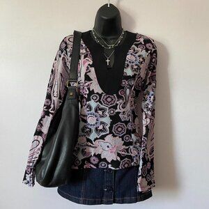 y2k 2000s micro mesh floral paisley print long sleeve whimsigoth fairy top